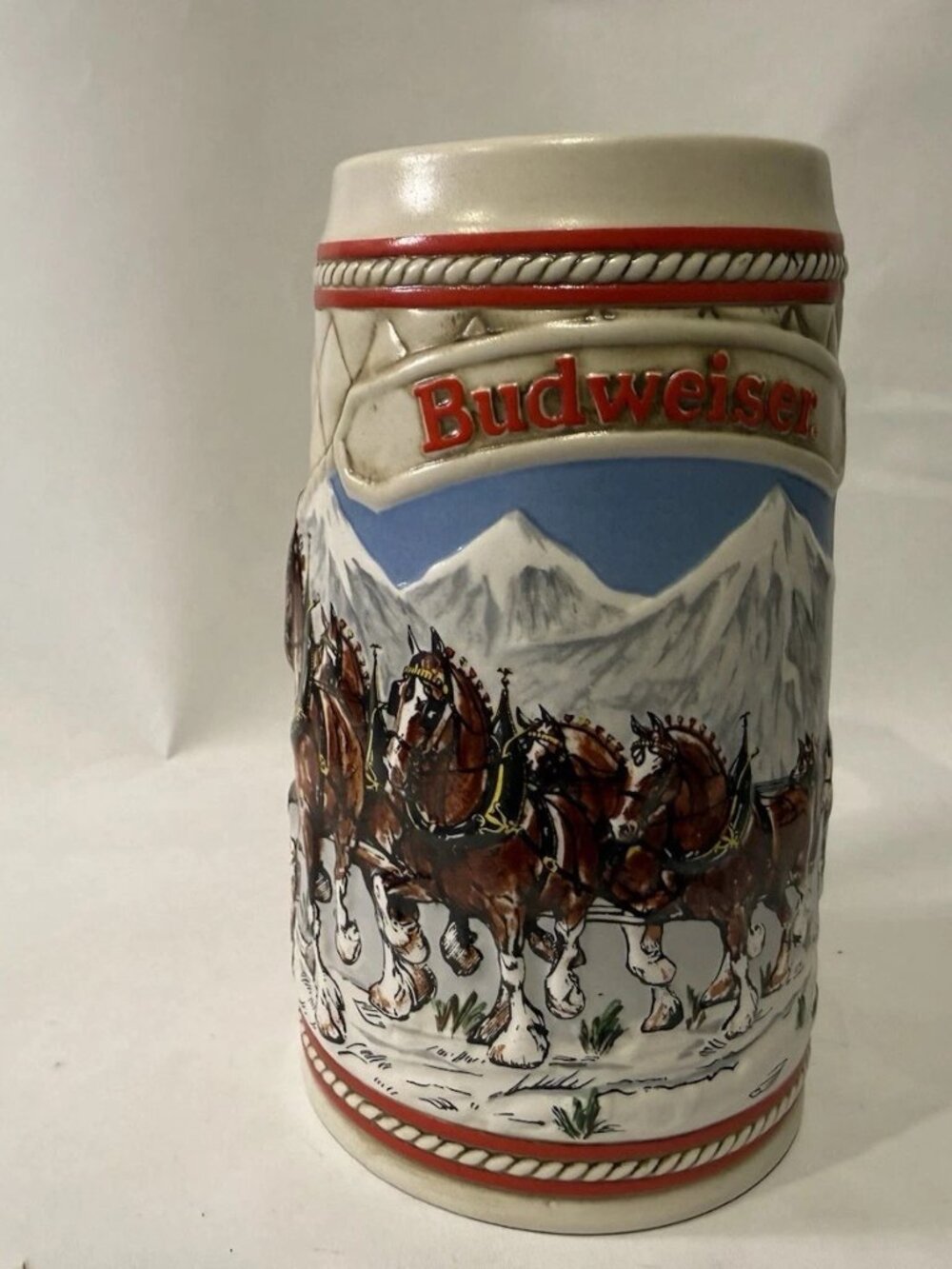 1985 Budweiser Holiday A Series Clydesdales Ceramic Beer Stein